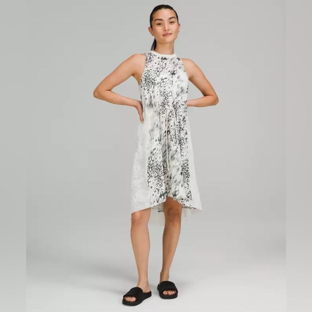 Lululemon Mesh Overlay High-Neck Dress Watercolour Blur Lemon Sorbet Multi sz 14